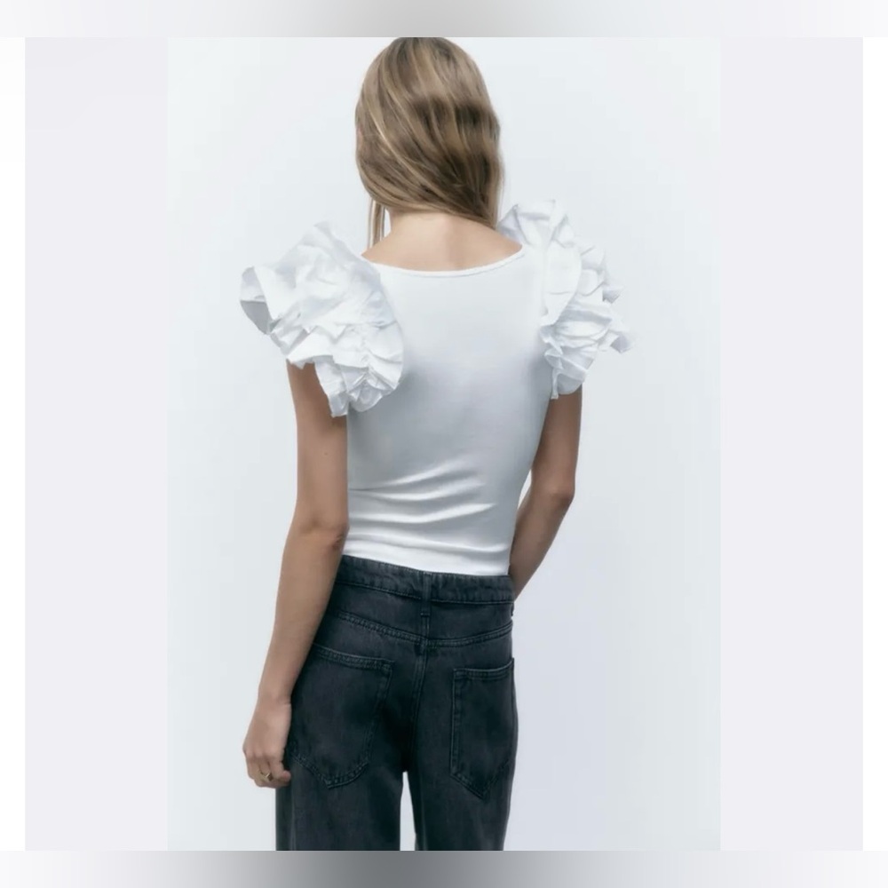 Zara White Ruffled Rib Bodysuit - Picture 11 of 16